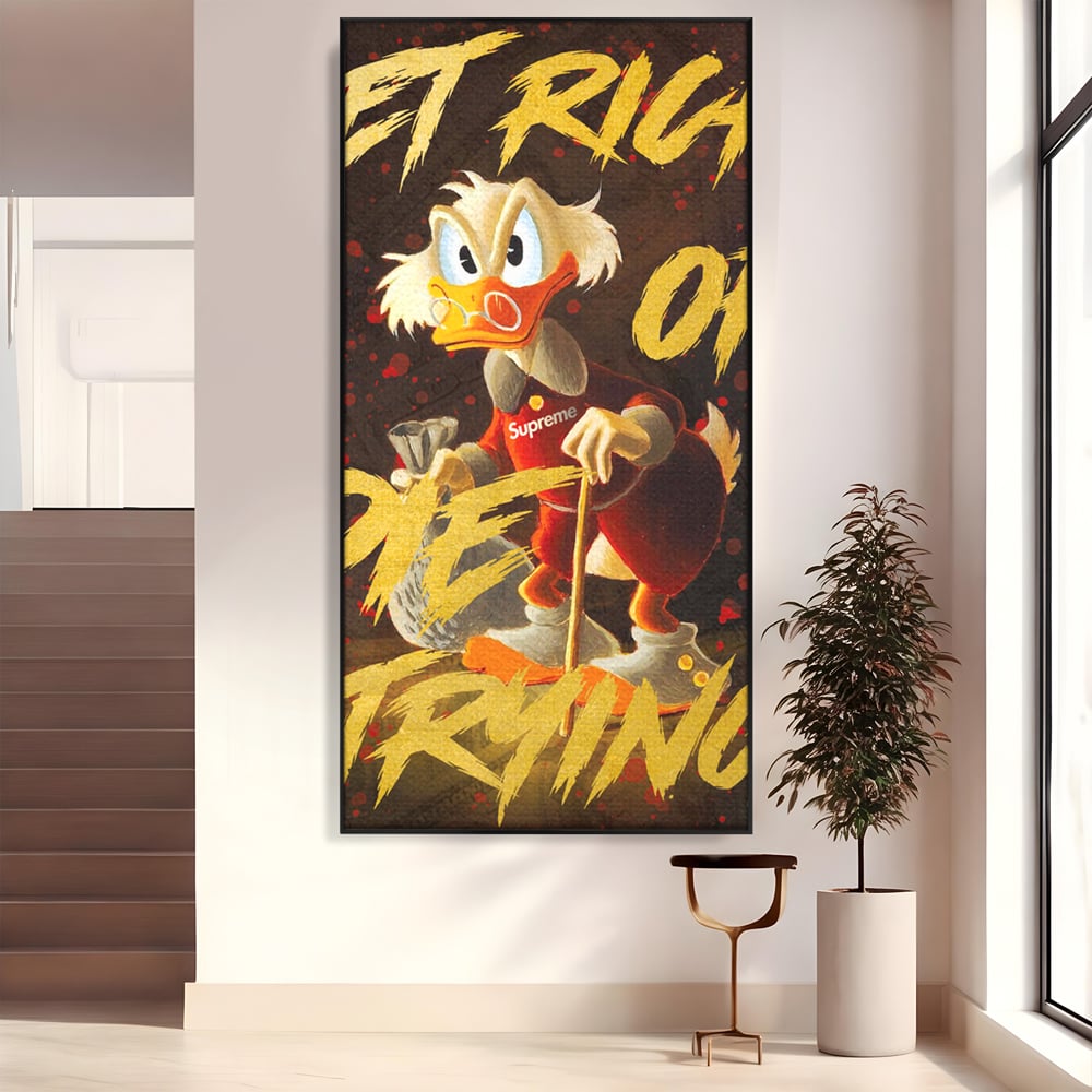 Tablou canvas cu tablou canvas cu scrooge mcduck, in rama de aluminiu negru
